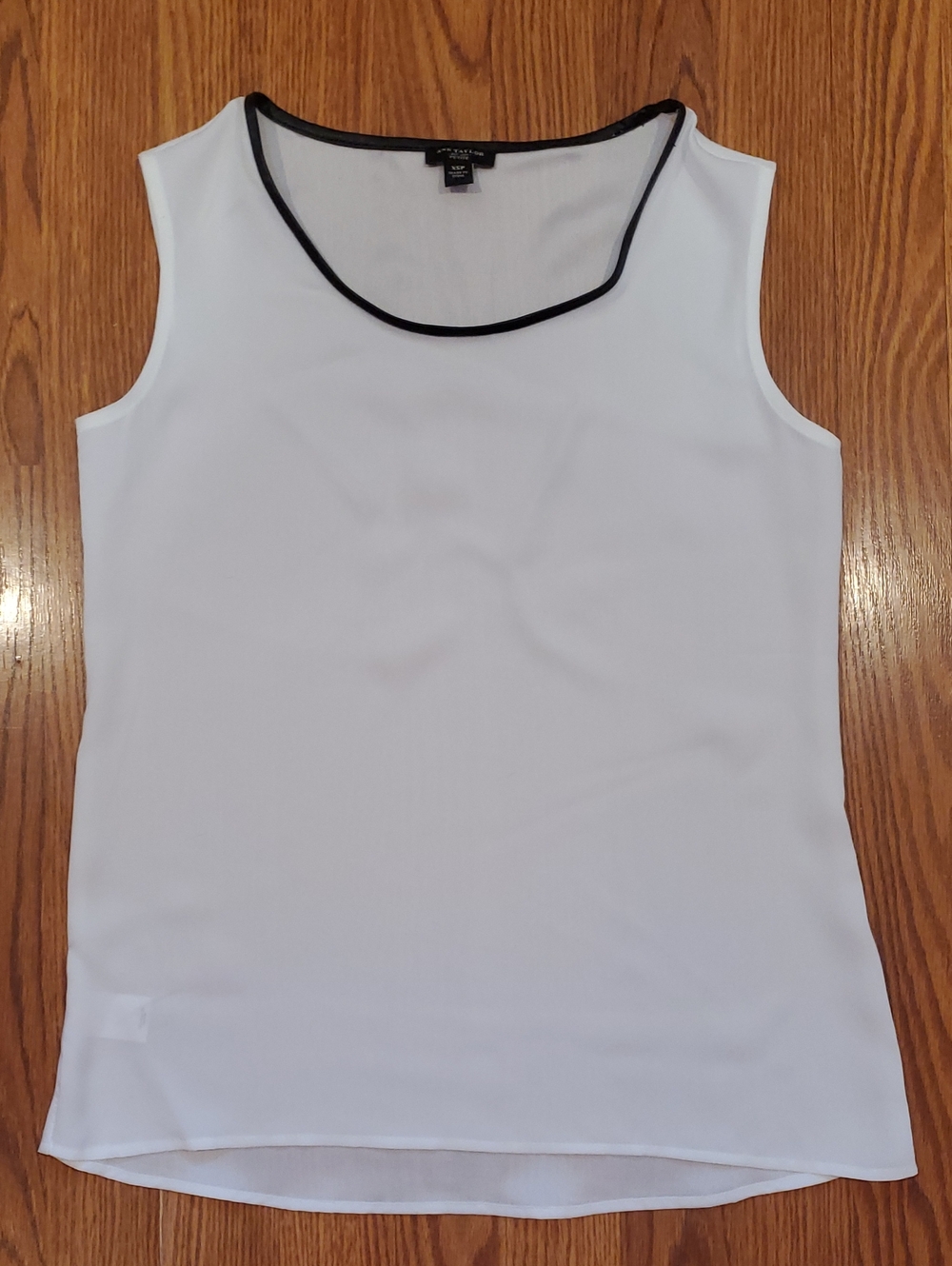 Ann Taylor White Sleeveless Shell Tank with Black Leather Trim